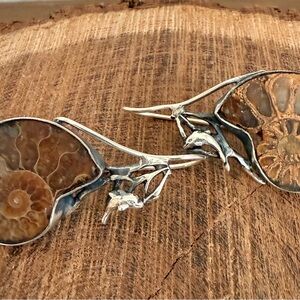 Genuine Ammonite Fossil Snail Earrings